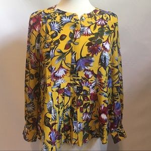 J crew yellow silk top printed peplum spring
